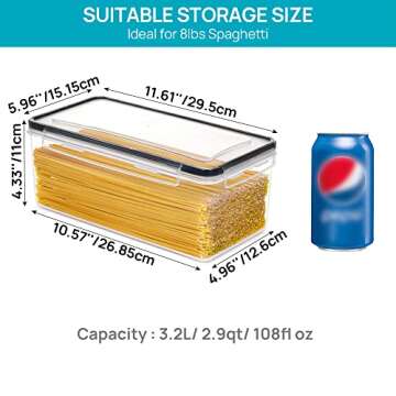 Vtopmart Airtight Food Storage Containers with Lids 8PCS Set 3.2L, Plastic Spaghetti Container for P...
