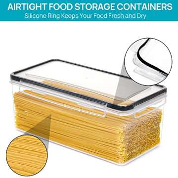 Vtopmart Airtight Food Storage Containers with Lids 8PCS Set 3.2L, Plastic Spaghetti Container for Pasta organizer, BPA Free Air Tight House Kitchen Pantry Organization