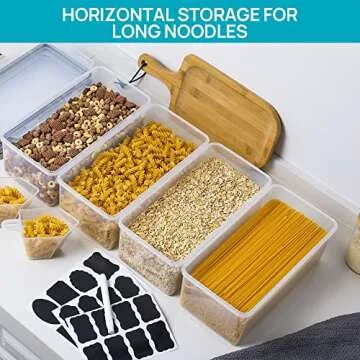 Vtopmart Airtight Food Storage Containers with Lids 8PCS Set 3.2L, Plastic Spaghetti Container for Pasta organizer, BPA Free Air Tight House Kitchen Pantry Organization