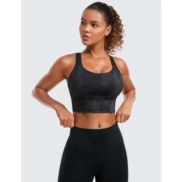 CRZ YOGA Strappy Longline Sports Bras for Women - Wirefree Padded Criss Cross Yoga Cropped Tank Tops...