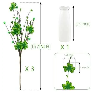 ARIDUR St Patricks Day Decor- Artificial Flowers 3 PCS with vase, Truck St Patricks Day Decorations ...