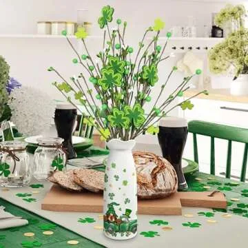 ARIDUR St Patricks Day Decor- Artificial Flowers 3 PCS with vase, Truck St Patricks Day Decorations for Home, Living Room, Dining Table, Bedroom, Shamrock Flowers Gifts for Women, Kids