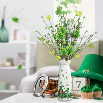 ARIDUR St Patricks Day Decor- Artificial Flowers 3 PCS with vase, Truck St Patricks Day Decorations for Home, Living Room, Dining Table, Bedroom, Shamrock Flowers Gifts for Women, Kids