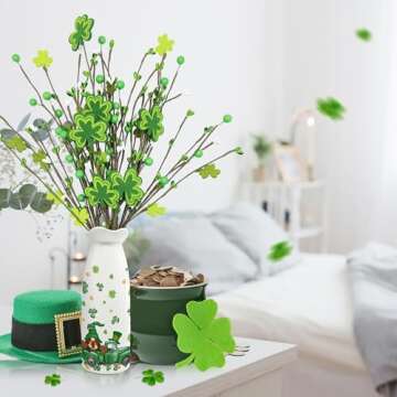 ARIDUR St Patricks Day Decor- Artificial Flowers 3 PCS with vase, Truck St Patricks Day Decorations for Home, Living Room, Dining Table, Bedroom, Shamrock Flowers Gifts for Women, Kids