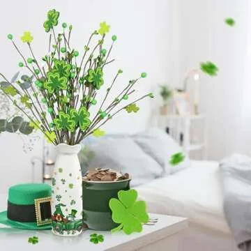 ARIDUR St Patricks Day Decor- Artificial Flowers 3 PCS with vase, Truck St Patricks Day Decorations for Home, Living Room, Dining Table, Bedroom, Shamrock Flowers Gifts for Women, Kids