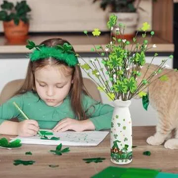 ARIDUR St Patricks Day Decor- Artificial Flowers 3 PCS with vase, Truck St Patricks Day Decorations for Home, Living Room, Dining Table, Bedroom, Shamrock Flowers Gifts for Women, Kids