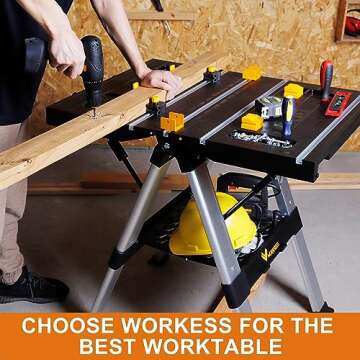 WORKESS Portable Workbench & Sawhorse, 440Lbs/1000Lbs Capacity Heavy Duty Folding Work Table, 21.5"-...
