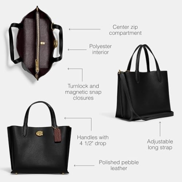 COACH Polished Pebble Leather Willow Tote 24 Black