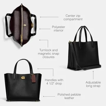 COACH Polished Pebble Leather Willow Tote 24 Black