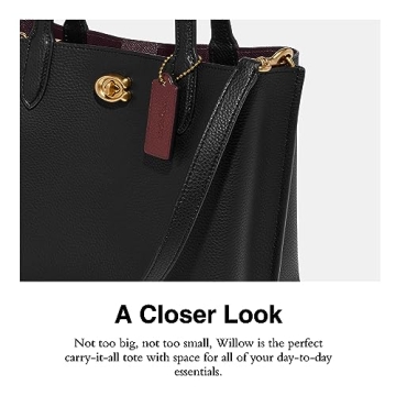 COACH Polished Pebble Leather Willow Tote 24 Black