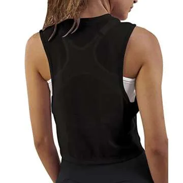 Mippo Athletic Crop Tops Loose Workout Shirts Cropped Tank Muscle Shirt Dance Running Tops Work Out Tops for Women Black M