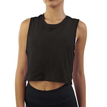 Mippo Athletic Crop Tops Loose Workout Shirts Cropped Tank Muscle Shirt Dance Running Tops Work Out Tops for Women Black M