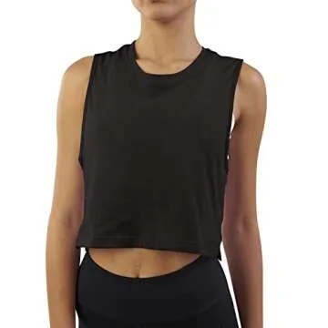 Mippo Athletic Crop Tops Loose Workout Shirts Cropped Tank Muscle Shirt Dance Running Tops Work Out Tops for Women Black M