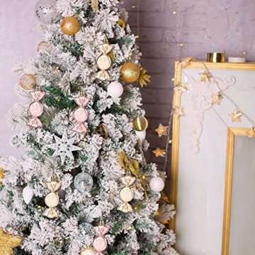 Vicenpal Pink and Gold Christmas Ornaments Rose Gold Christmas Candy Ornament Hanging Ornament for Xmas Tree Glitter Candy Ornaments for Home Christmas Party Decor(24 Pcs,Cute Style)