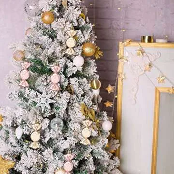 Vicenpal Pink and Gold Christmas Ornaments Rose Gold Christmas Candy Ornament Hanging Ornament for Xmas Tree Glitter Candy Ornaments for Home Christmas Party Decor(24 Pcs,Cute Style)