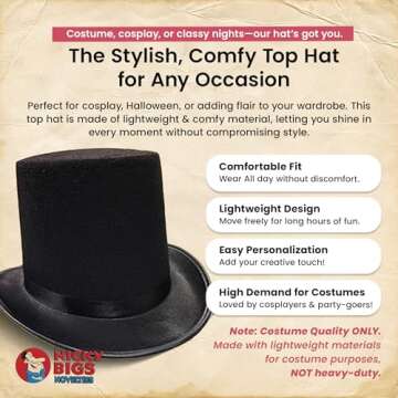 Nicky Bigs Novelties Deluxe Top Hat Costume, Men & Women, Party Hats for Adults, Magician Top Hat Ha...