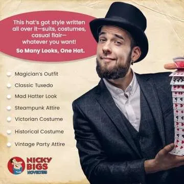 Nicky Bigs Novelties Deluxe Top Hat Costume, Men & Women, Party Hats for Adults, Magician Top Hat Halloween Costume, One Size