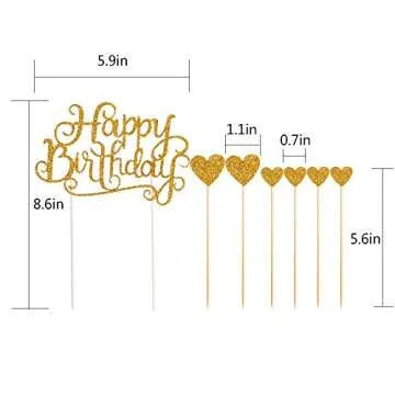 PALASASA Gold Glitter Happy Birthday Cake Toppers