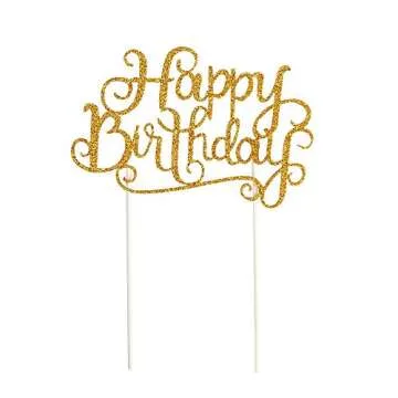 PALASASA Gold Glitter Happy Birthday Cake Toppers