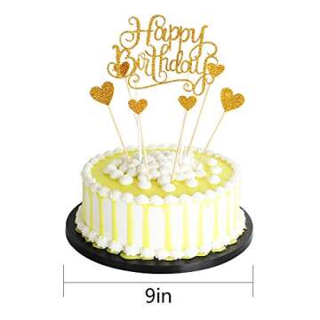 PALASASA Happy Birthday Cake Toppers Gold glitter letters"happy birthday"and love star,Party decor Decorations,Set of 7 (Gold)