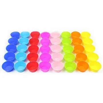 HEHALI 40pcs Silicone Cupcake Baking Cups, Reusable Muffin Cups, Non-Stick Cupcake Liner, Multicolor Kutsinta Molder