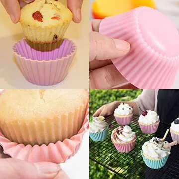 HEHALI 40pcs Silicone Cupcake Baking Cups, Reusable Muffin Cups, Non-Stick Cupcake Liner, Multicolor Kutsinta Molder