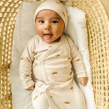 MakeMake Organics GOTS Organic Cotton Kimono Knotted Blanket Tie Sack Swaddle Hat Set Mittens Baby Boys Girls (Sunshine, Newborn)