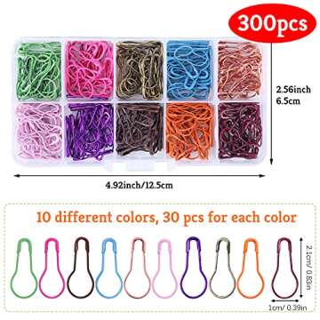 Mayboos 300 Pieces Safety Bulb Pins,10 Colors Calabash Crochet Stitch Markers, Metal Safety Pins for Knitting and DIY Project with Storage Box