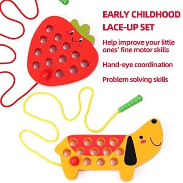 GEMEM Wooden Lacing Threading Toys for Toddlers