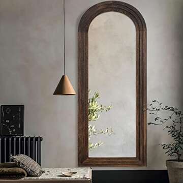 Trvone Arched Full Length Mirror Solid Wood Frame Mirror Floor Mirror with Back Hooks Vertically Han...