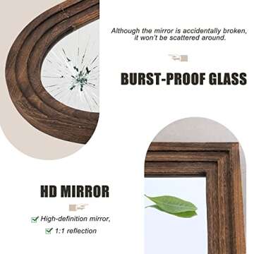 Trvone Arched Full Length Mirror Solid Wood Frame Mirror Floor Mirror with Back Hooks Vertically Hanging Wall Mirror Dressing Mirror for Bedroom Living Room (65"x22", Charcoal Baked)