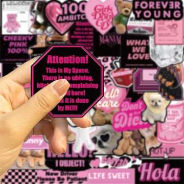 Y2K Stickers for Girls, Black Pink Stickers Pack 55pcs, Cool Trendy Stickers for Water Bottle, Waterproof Vinyl Stickers for Laptop Scrapbook Journal Skateboard Party Supplies(Pink)