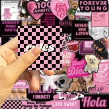 Y2K Stickers for Girls, Black Pink Stickers Pack 55pcs, Cool Trendy Stickers for Water Bottle, Waterproof Vinyl Stickers for Laptop Scrapbook Journal Skateboard Party Supplies(Pink)