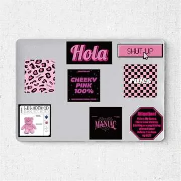 Y2K Stickers for Girls, Black Pink Stickers Pack 55pcs, Cool Trendy Stickers for Water Bottle, Waterproof Vinyl Stickers for Laptop Scrapbook Journal Skateboard Party Supplies(Pink)