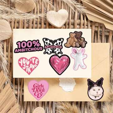 Y2K Stickers for Girls, Black Pink Stickers Pack 55pcs, Cool Trendy Stickers for Water Bottle, Waterproof Vinyl Stickers for Laptop Scrapbook Journal Skateboard Party Supplies(Pink)