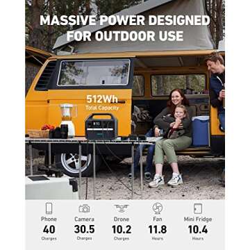 Anker 535 Portable Power Station, 512Wh Solar Generator (Solar Panel Optional) with LiFePO4 Battery Pack, 500W 9-Port Powerhouse, 4 AC Outlets, 60W USB-C PD Output, LED Light for Outdoor Camping, RV