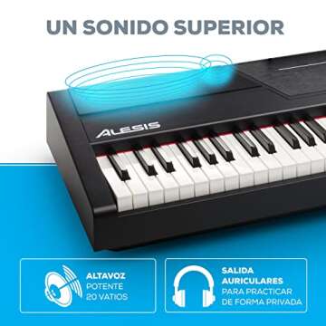 Alesis Recital Pro | Digital Piano / Keyboard with 88 Hammer Action Keys, 12 Premium Voices, 20W Built-in Speakers, Headphone Output and Educational Features (Renewed)