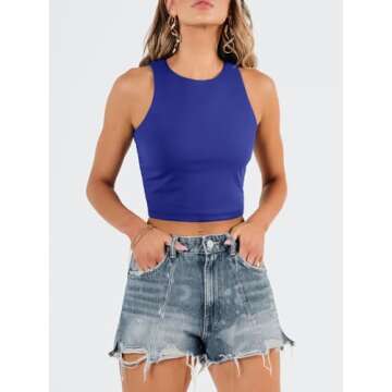 EFAN Womens Sexy Sleeveless High Neck Crop Tops Workout Cute Racerback Cropped Tank Tops Summer Clot...