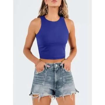 EFAN Womens Sexy Sleeveless High Neck Crop Tops Workout Cute Racerback Cropped Tank Tops Summer Clot...