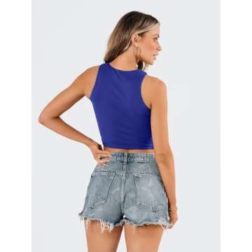 EFAN Womens Sexy Sleeveless High Neck Crop Tops Workout Cute Racerback Cropped Tank Tops Summer Clothes Teen Girls Blue S