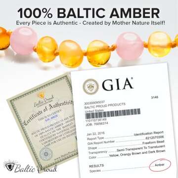 Baltic Proud Amber Necklace (Unisex Honey Rose Polished 12.5 Inches) - Certified Premium Quality Raw Baltic Sea Amber