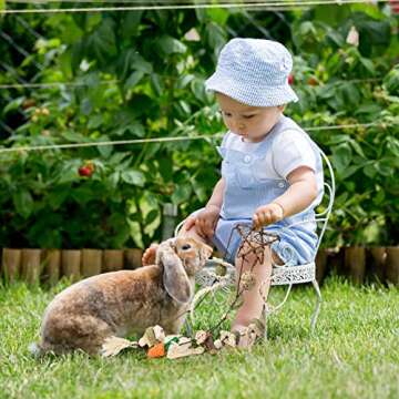 ZALALOVA Bunny Rabbits Chew Toys, Bunny Chew Cage Hanging Toys with Treats for Small Animals Teeth Grinding Care Five-Star Shape Treats Rattan and Balls Pet Snacks