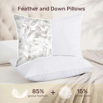 puredown White Goose Feathers Down Pillows, Hotel Bed Pillows Standard/Queen Size Set of 2, Soft Pil...