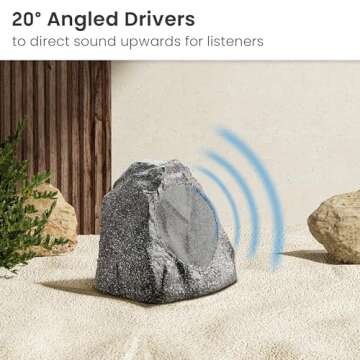 Theater Solutions 2R8G Outdoor Granite 8" Rock 2 Speaker Set for Deck Pool Spa Yard Garden, Granite Grey
