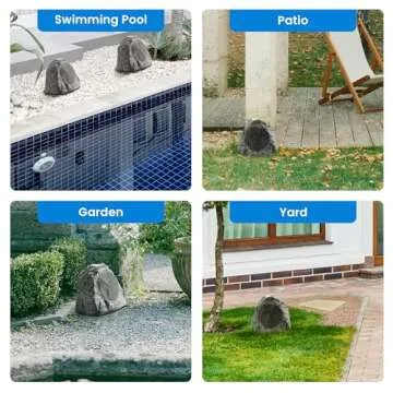 Theater Solutions 2R8G Outdoor Granite 8" Rock 2 Speaker Set for Deck Pool Spa Yard Garden, Granite Grey