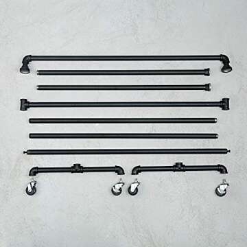 Industrial Pipe Clothing Racks on Wheels Double Hanging Rod Metal Clothing Rack,Heavy Duty Commercial Display Garment Rack,Vintage Retail Rack Hanging Weight Rack, Metal Ballet Rolling Racks,Black