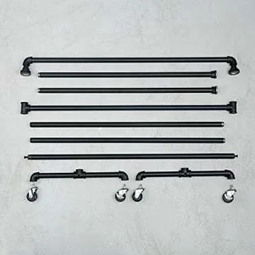 Industrial Pipe Clothing Racks on Wheels Double Hanging Rod Metal Clothing Rack,Heavy Duty Commercial Display Garment Rack,Vintage Retail Rack Hanging Weight Rack, Metal Ballet Rolling Racks,Black