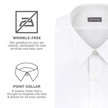 Van Heusen Men's Dress Shirt Regular Fit Poplin Solid, White, 17.5" Neck 34"-35" Sleeve
