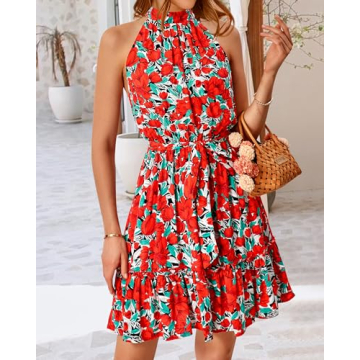 BTFBM Women 2025 Halter Neck Casual Summer Dress