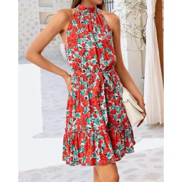 BTFBM Women 2025 Halter Neck Casual Summer Dress